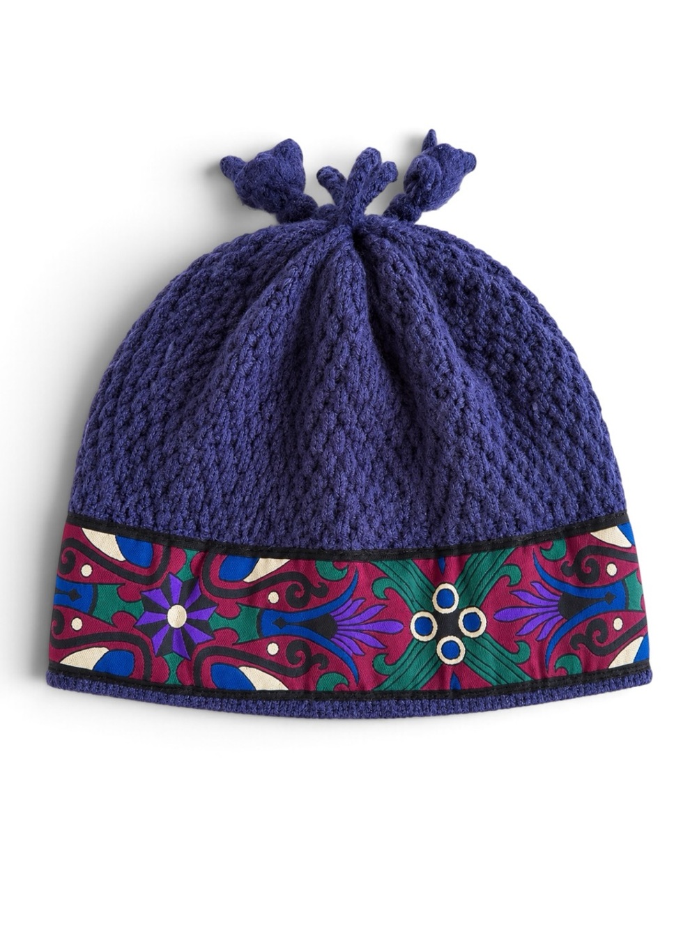Turtle Fur Fleece Lined Knit Beanie Hat Purple Floral One Size